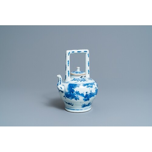 A large Chinese blue and white 'scholars' wine ewer and cove...