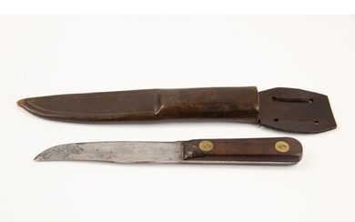 A late 19th century hunting knife, blade 5" stamped "Warrant...
