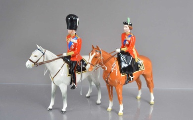 A pair of Beswick commemorative equestrian chines figurines of HRH Queen Elizabeth II and HRH The Duke of Edinburgh