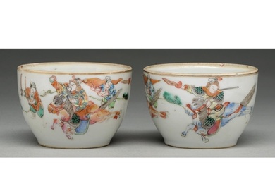 A pair of Chinese famille rose bowls, 19th c, enamelled with...