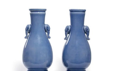 A pair of Chinese monochrome blue glazed vases Late Qing dynasty The...