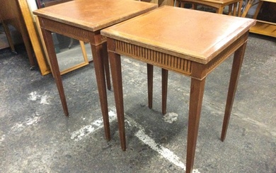 A pair of Georgian style mahogany lamp tables with square...