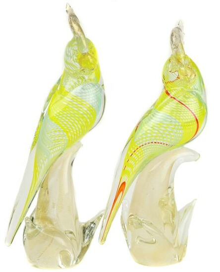 A pair of Murano glass cockatoos or parrots