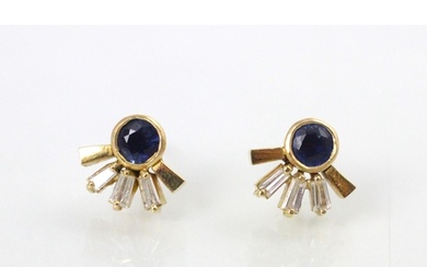 A pair of diamond and untested sapphire bespoke earrings, th...