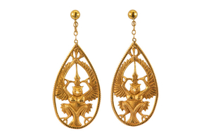 A pair of pendent earrings Each openwork pendent...