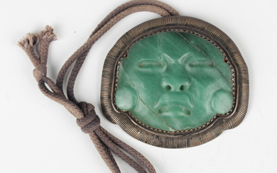 A pre-Columbian Olmec style carved green hardstone mask, probably 900-450 BC, height 6cm, width 7cm