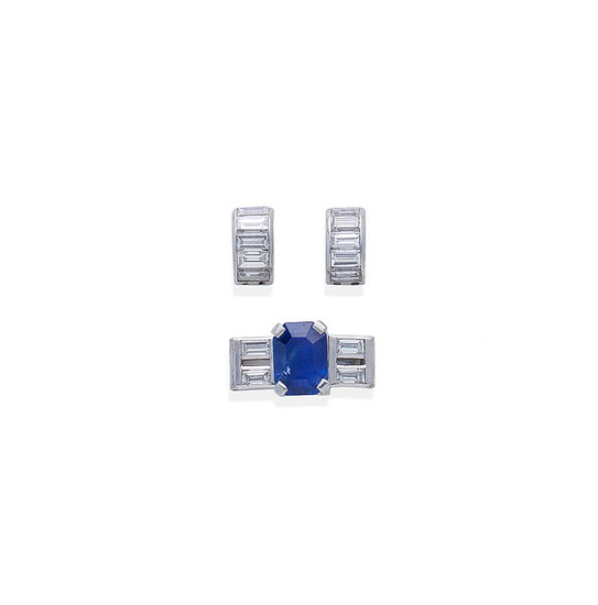 A sapphire and diamond bracelet link, and two further diamond links