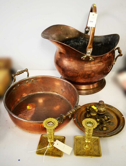 A selection of copper and brass ware