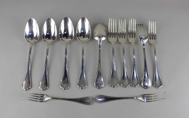 A set of five French silver dinner forks