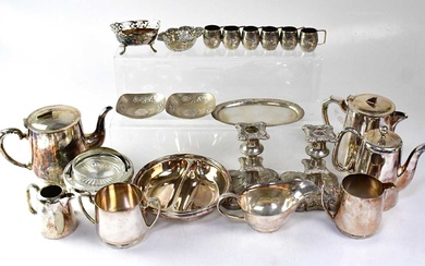 A small collection of silver items comprising six barrel shaped...