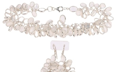 A sterling silver moonstone grape matching bracelet and earr...