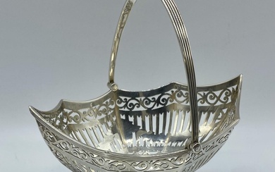 A sterling silver octagonal pierced Bonbon dish with swing...