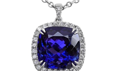 AAA 37.94 Carat Blue Tanzanite and Diamond Pendant Necklace - 18 kt. White gold - Necklace with pendant - 37.94 ct Tanzanite - Diamonds