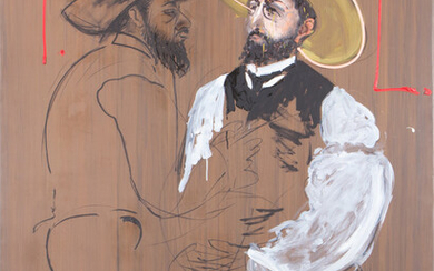 ALDO MONDINO (1938-2005) Toulouse Lautrec 1991 olio su linoleum cm 190x140 firmato,...