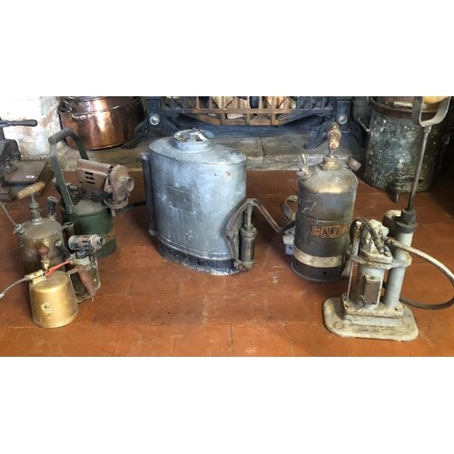 AN ANTIQUE TINNED COPPER KNAPSACK SPRAYER Along with other v...