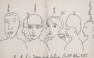 A.R. Penck - Originele tekening - vroeg werk - Besuch bei Jürgen und Sabine Ostern 1965
