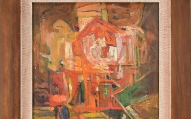 Abstract Mid Century Painting, oil on canvas signed illegibly. 20 x 18. 29 x 27 inches