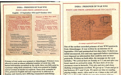 Ahmednagar. 1914-19 Printed Prisoner of War Postcards, the r...