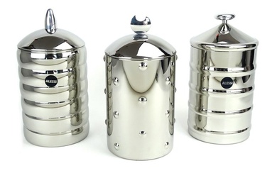Alessi - CSA - Clare Brass - Container (3) - ''Kalistò 1, 2 & 3'' - 18/10 stainless steel with knob in aluminum
