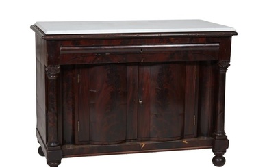 American Classical Marble Top Mahogany Server, c. 1830, Boston, H.- 35 1/2 in., W.- 47 1/4 in., D.