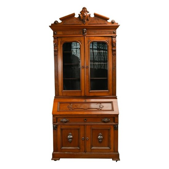 American Renaissance Revival Walnut Secretary Bookcase.