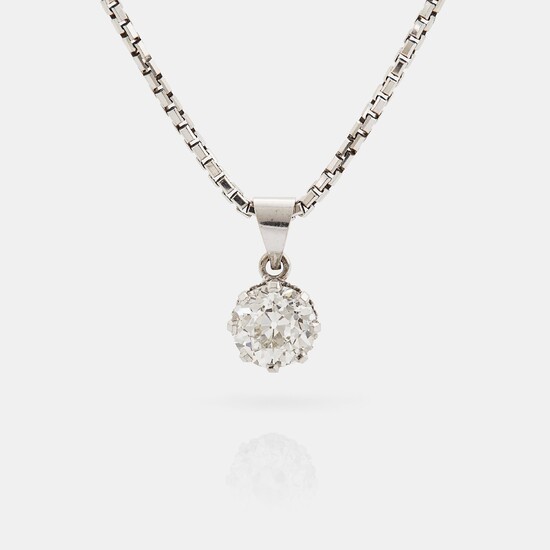 An 18K white gold pendant set with an old-cut diamond weight 1.44 cts according to engraving.