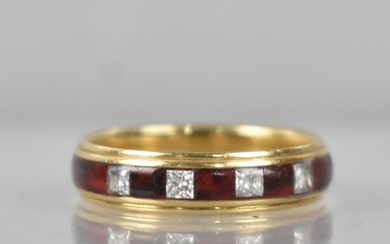 An 18ct Gold, Diamond and Enamel Ring, Four Square Cut Diamo...