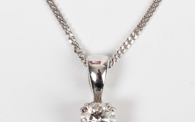 An 18ct white gold and diamond single stone pendant, claw set with a circular cut diamond, weight 0.