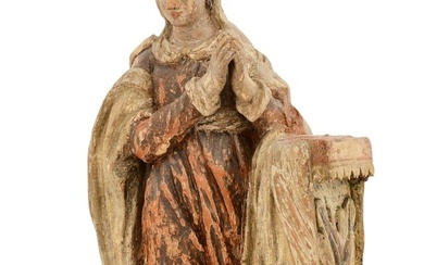 An Early Italian Carved & Painted Wood Figure of Mary