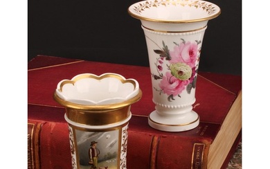 An English porcelain flared cylindrical spill vase, probably...