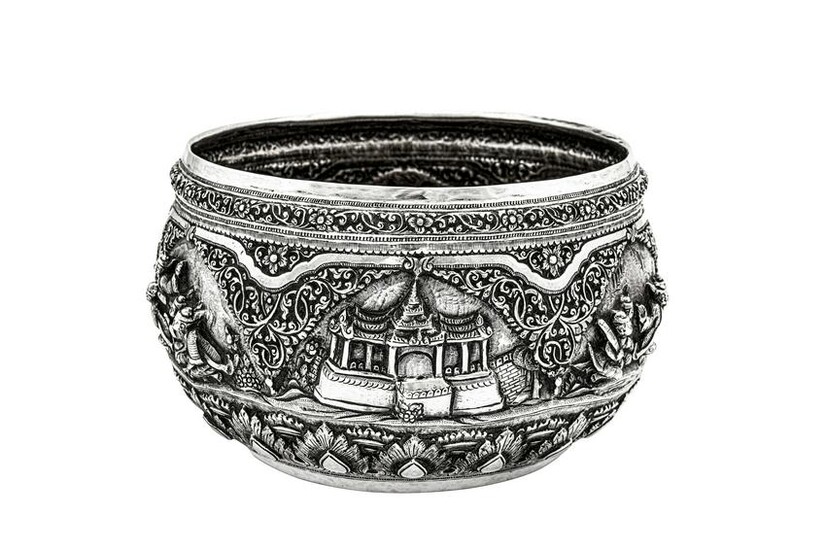 An early 20th century Burmese unmarked silver bowl