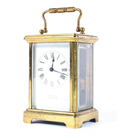An early 20th century brass carriage clock by H. Greaves (Birmingham)