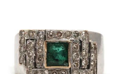 SOLD. An emerald and diamond ring set with an emerald-cut emerald and numerous diamonds, mounted in 14k white gold. – Bruun Rasmussen Auctioneers of Fine Art