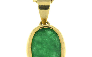 An emerald single-stone pendant, with 9ct gold chain.