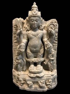 Ancestor figure - Stone - God - “Standing Kubera” - India - 10th century