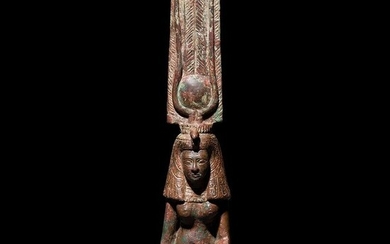 Ancient Egyptian Bronze Figure of Goddess Isis – Hathor. Very nice quality. 20 cm H. Intact.