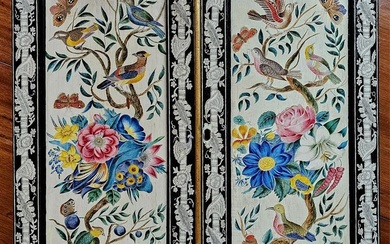Anonymous British artist - Pair of doors of a penwork table cabinet in Oriental style
