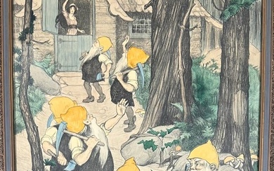 Antique American Childrens Illustration Elizabeth Tyler Wolcott Snow White Original SIgned