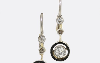 Antique Enamel and Diamond Drop Earrings