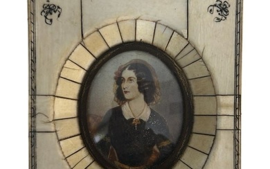 Antique Hand Painted Framed Portrait Plaque