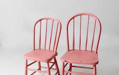 Antique Pink Spindle Back Chairs Pair