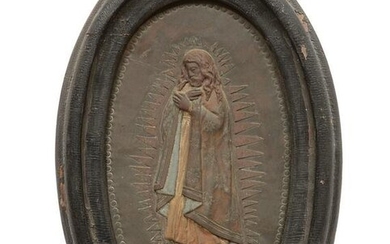 Antique Pressed Brass Framed Plaque of Joseph