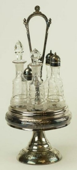 Antique Victorian Silver Plate & Crystal Condiment