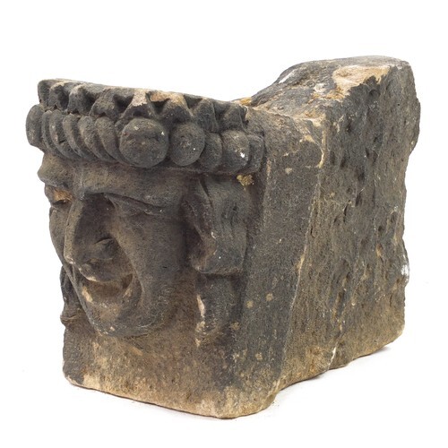 Antique carved stone support with figural decoration, 30cm h...