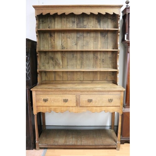 Antique early 20th century oak potboard dresser, approx 206c...