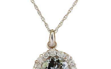 Aquamarine Diamond Necklace 14K White Gold