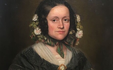 Artista del XIX secolo - Ritratto di dama con ghirlanda