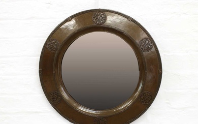Attributed to Arthur Dixon for The Artificers' Guild Ltd., London Hand-Beaten Copper Circular Wall Mirror