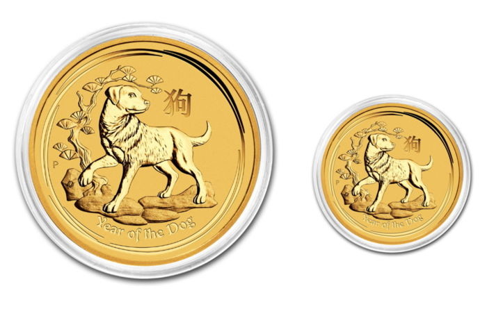 Australia - 5 & 15 Dollars 2018 Year of the Dog (2 coins) - 1/20oz + 1/10oz .999 - Gold