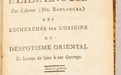BOULANGER, Nicolas-Antoine Dissertation sur Élie et Énoch. Par l'auteur [...] des Recherches sur l'origine du...